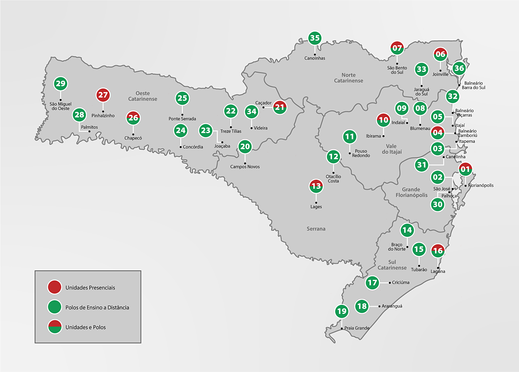 <p>Mapa Udesc pelo Estado</p>
